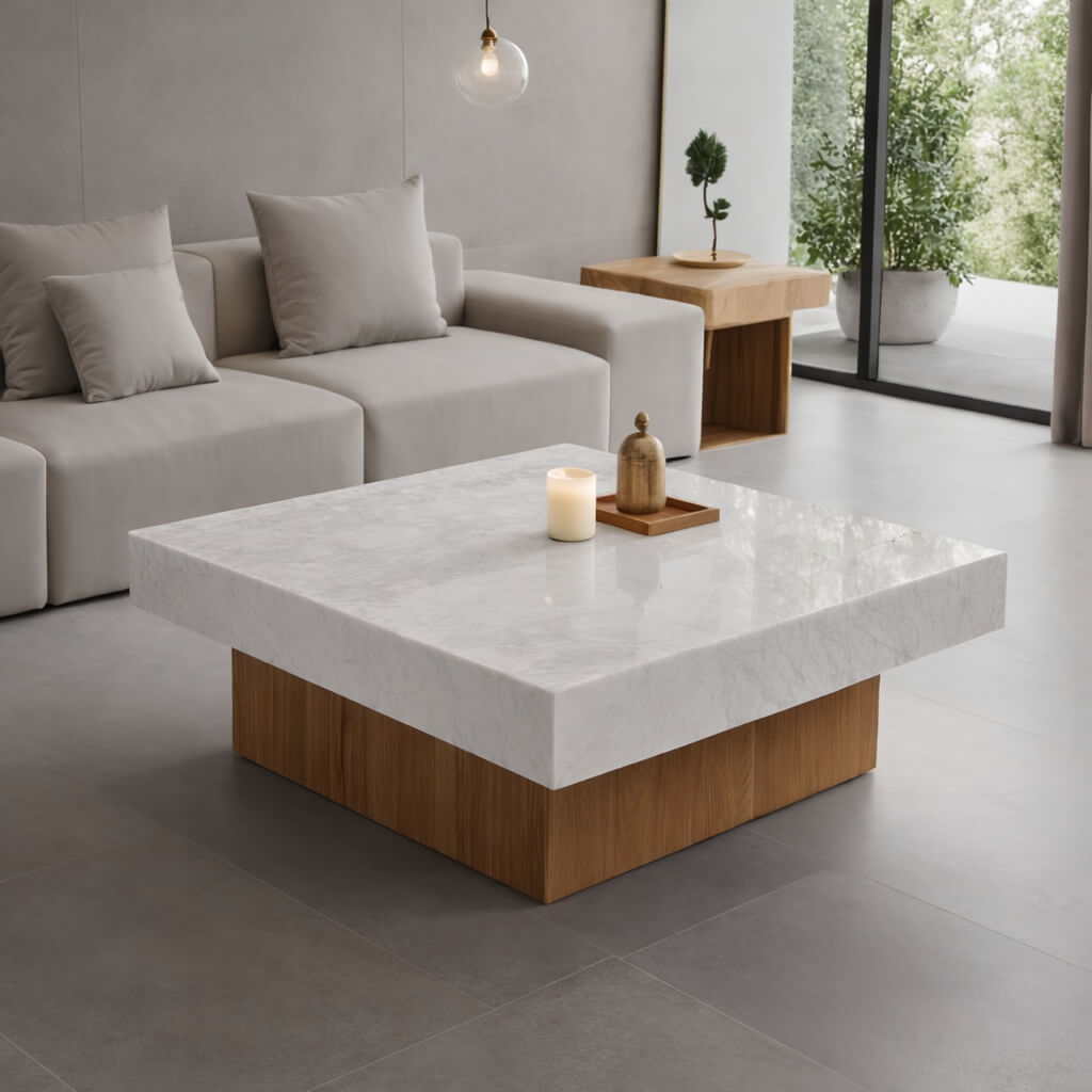 Craftx™ Marble Top Coffee Table – 3×3 ft | 20” Height | Modern Luxury Square Design