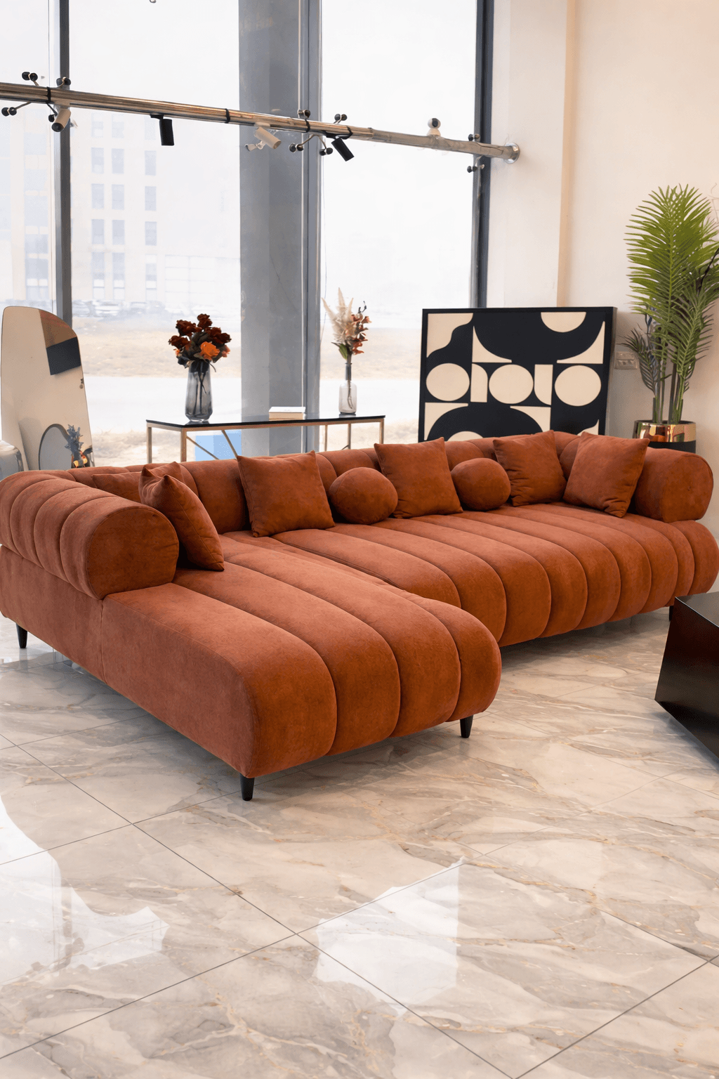Craftx™ Bouclé L-Shape Sofa – 6 Seater | Modern Curved Design | Luxury Comfort
