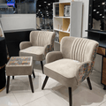 Luxury Accent Chairs Set with Ottoman – Beige Velvet Lounge Seating (Set of 3)