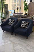 Modern Bouclé Accent Chairs Set – Navy Blue | Premium Lounge Seating (Set of 2)