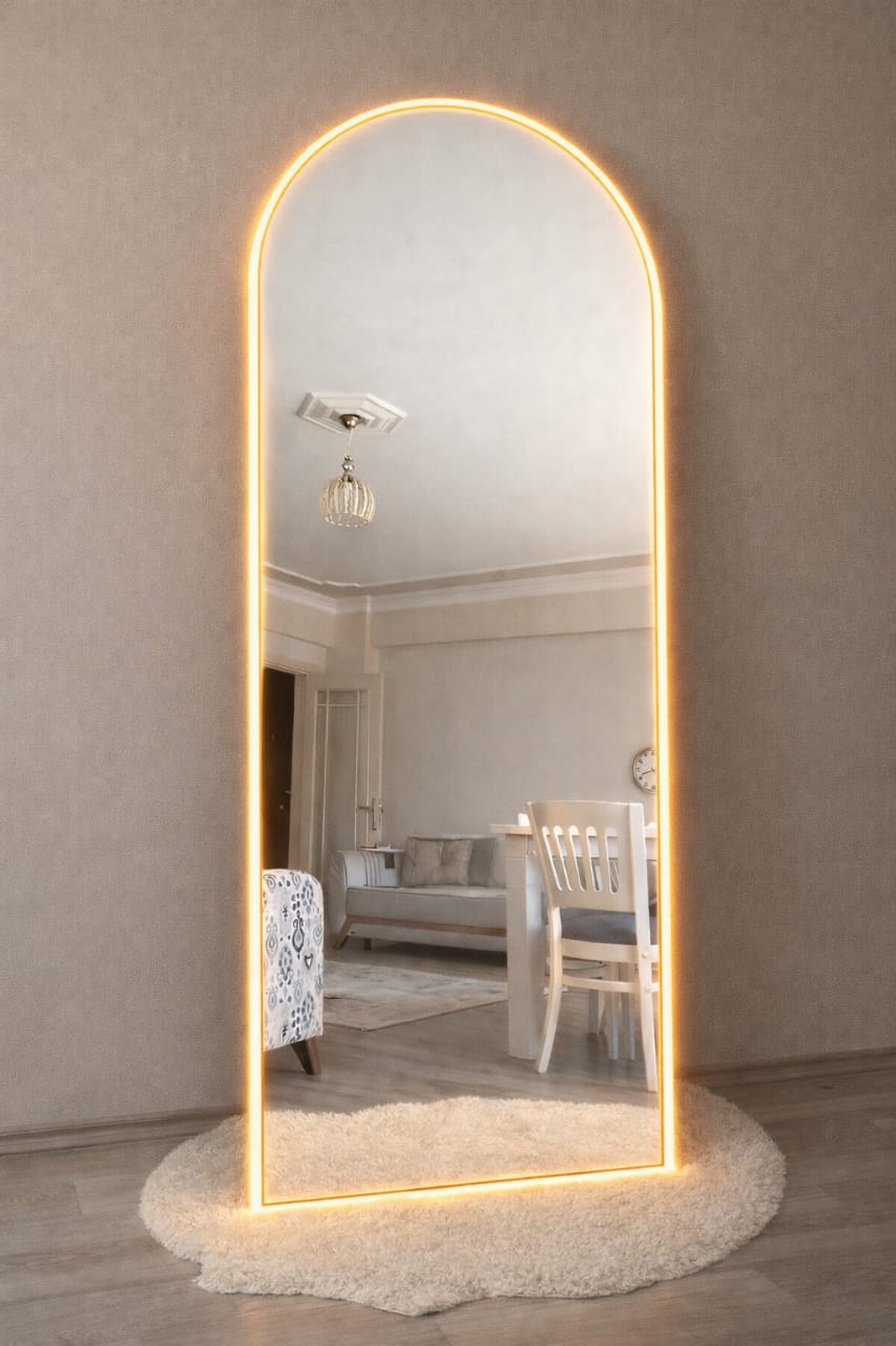 Craftx™ Aura Arch Mirror – 6×2 ft LED Edition (White Frame)