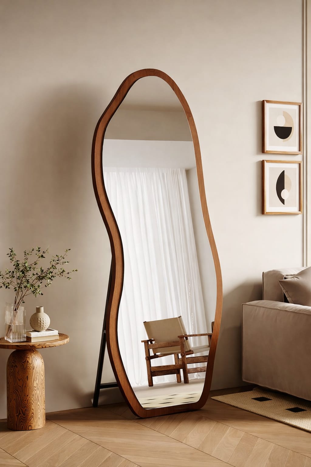 Craftx Organic Wave Floor Mirror – Solid Wood Frame | 6 × 2.3 ft Luxury Full-Length Mirror