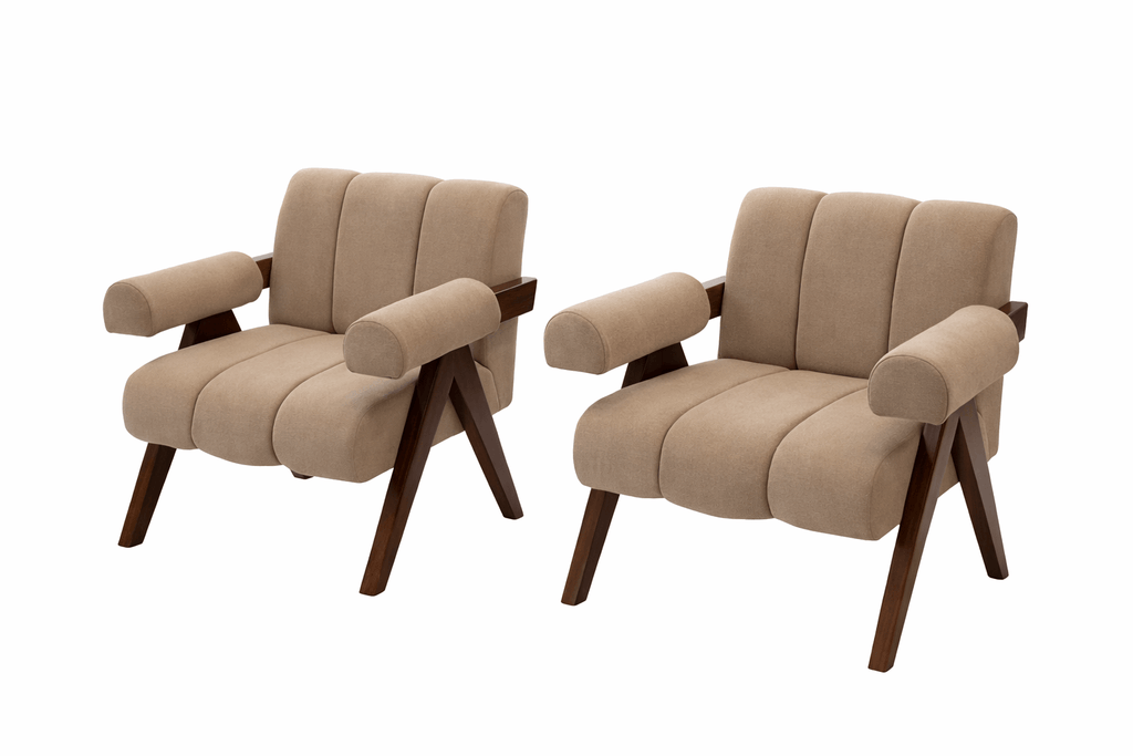 Craftx™ Sheesham Wood Accent Chairs (Pair) – Towel Fabric Upholstery | Modern Luxury Seating