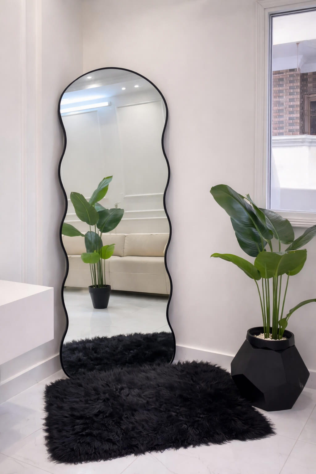 Craftx Furniture™ AuraWave LED Full-Length Mirror | Irregular Designer Floor Mirror with Warm Ambient Glow
