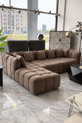 Luxury 6-Seater L-Shaped Tufted Sofa – Modern Modular Sectional (Taupe Brown)
