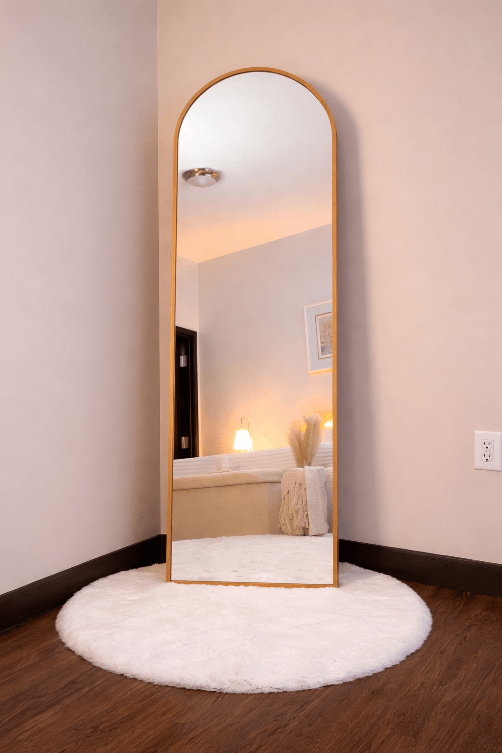 Craftx Furniture™ ArchGlow 6×2 Ft Full-Length Mirror | Wooden Frame Arched Floor Mirror (With LED & Without LED Options)